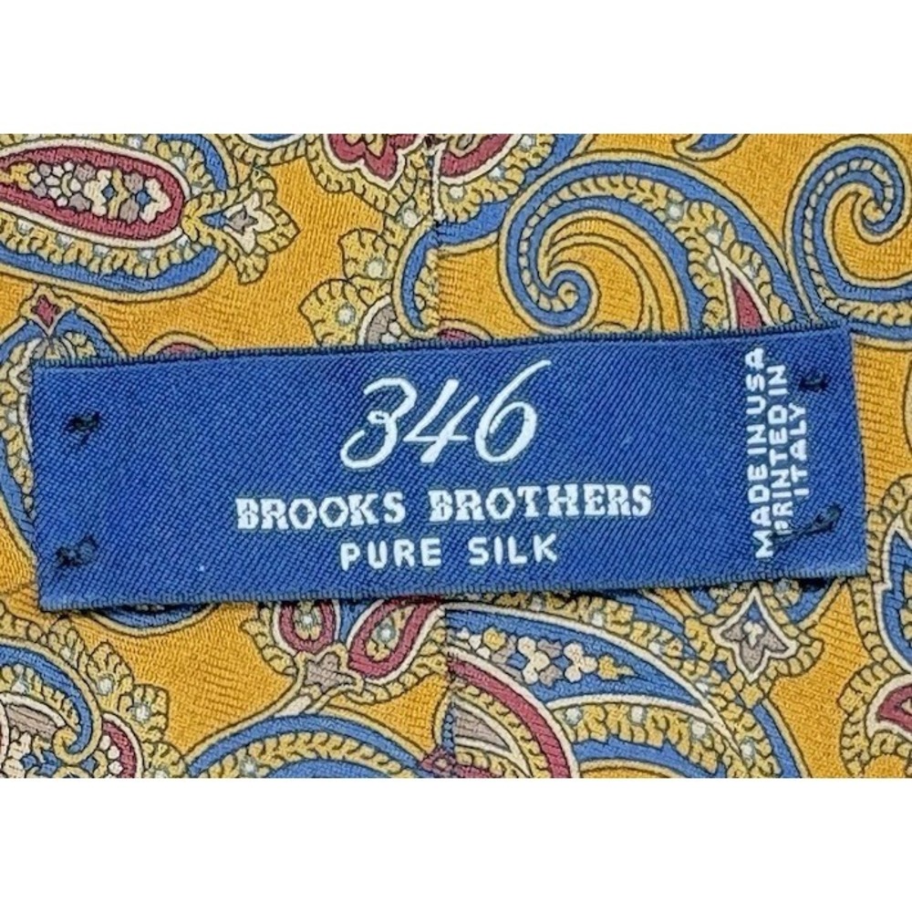 Brooks Brothers 346 Pure Silk Necktie Classic Paisley Pattern Yellow Background - Picture 6 of 10